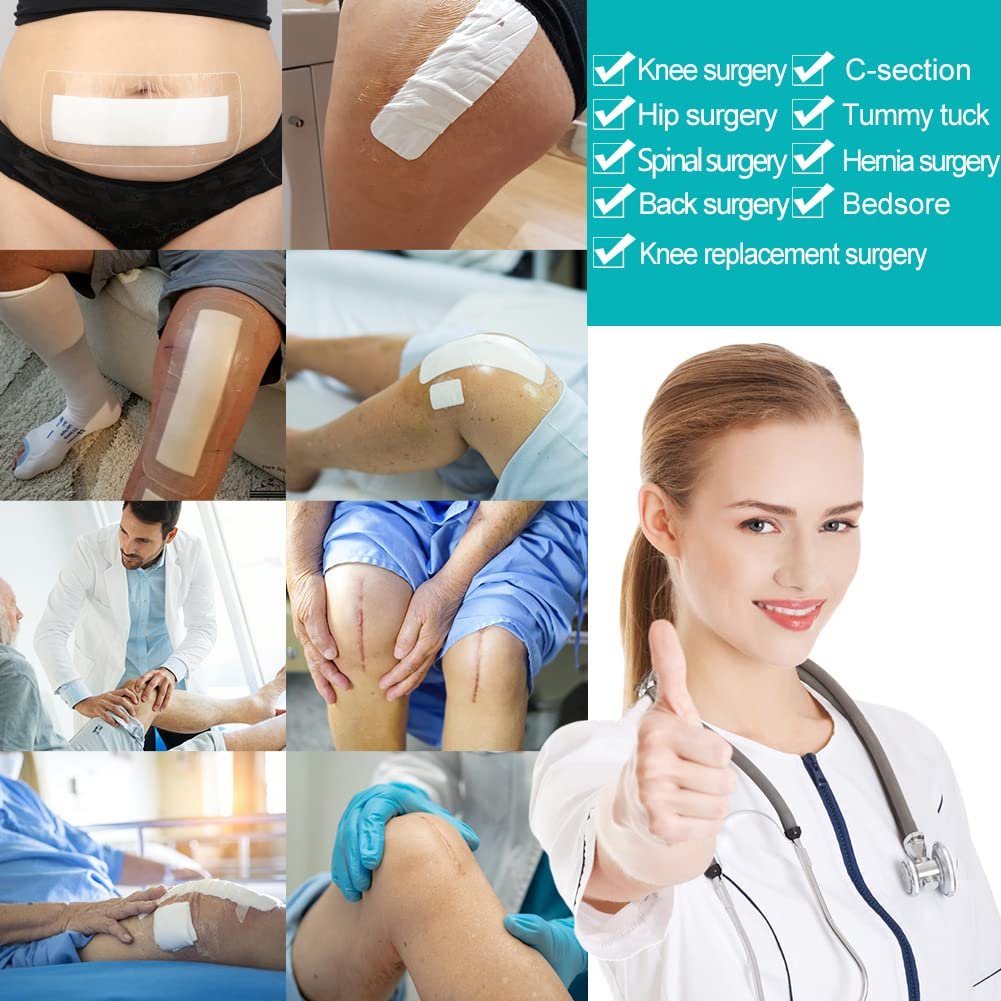 14-teiliges wasserdichtes C-Schnitt-Duschpflaster 4x8 Zoll – Bauchdeckenstraffung Narbenverband – Hysterektomie Erholung – Postoperative Wundabdeckung