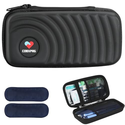 CDBXPRG Insulin-Kühl-Reiseetui, Diabetiker-Kältepack-Organizer-Tasche mit 2 wiederverwendbaren Kühlakkus für Insulin-Pens und andere Medikamente, schwarz