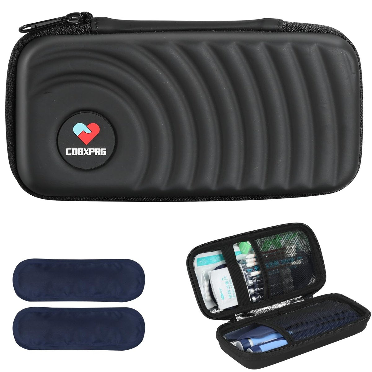 CDBXPRG Insulin-Kühl-Reiseetui, Diabetiker-Kältepack-Organizer-Tasche mit 2 wiederverwendbaren Kühlakkus für Insulin-Pens und andere Medikamente, schwarz