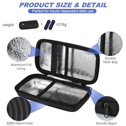 CDBXPRG Insulin-Kühl-Reiseetui, Diabetiker-Kältepack-Organizer-Tasche mit 2 wiederverwendbaren Kühlakkus für Insulin-Pens und andere Medikamente, schwarz