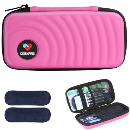 CDBXPRG Insulin-Kühler Reiseetui, Diabetiker Kühlpack-Organizer-Tasche mit 2 wiederverwendbaren Kühlakkus für Insulin-Pens und andere Medikamente, Pink