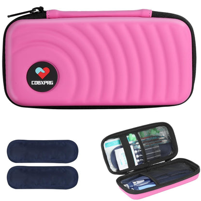 CDBXPRG Insulin-Kühler Reiseetui, Diabetiker Kühlpack-Organizer-Tasche mit 2 wiederverwendbaren Kühlakkus für Insulin-Pens und andere Medikamente, Pink