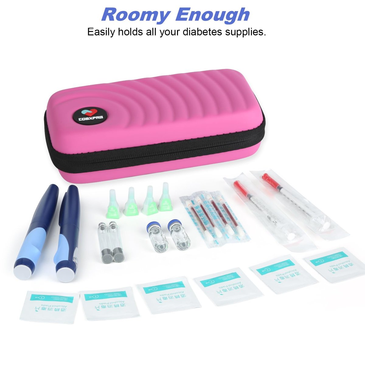 CDBXPRG Insulin-Kühler Reiseetui, Diabetiker Kühlpack-Organizer-Tasche mit 2 wiederverwendbaren Kühlakkus für Insulin-Pens und andere Medikamente, Pink