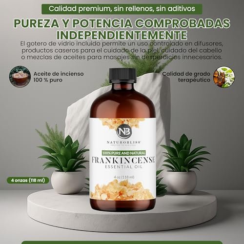 NaturoBliss 100% reines Weihrauch-Öl, therapeutische Qualität, 118 ml mit Glaspipette, ideal für Aromatherapie