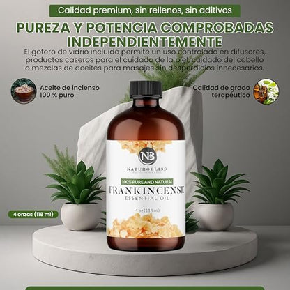 NaturoBliss 100% reines Weihrauch-Öl, therapeutische Qualität, 118 ml mit Glaspipette, ideal für Aromatherapie