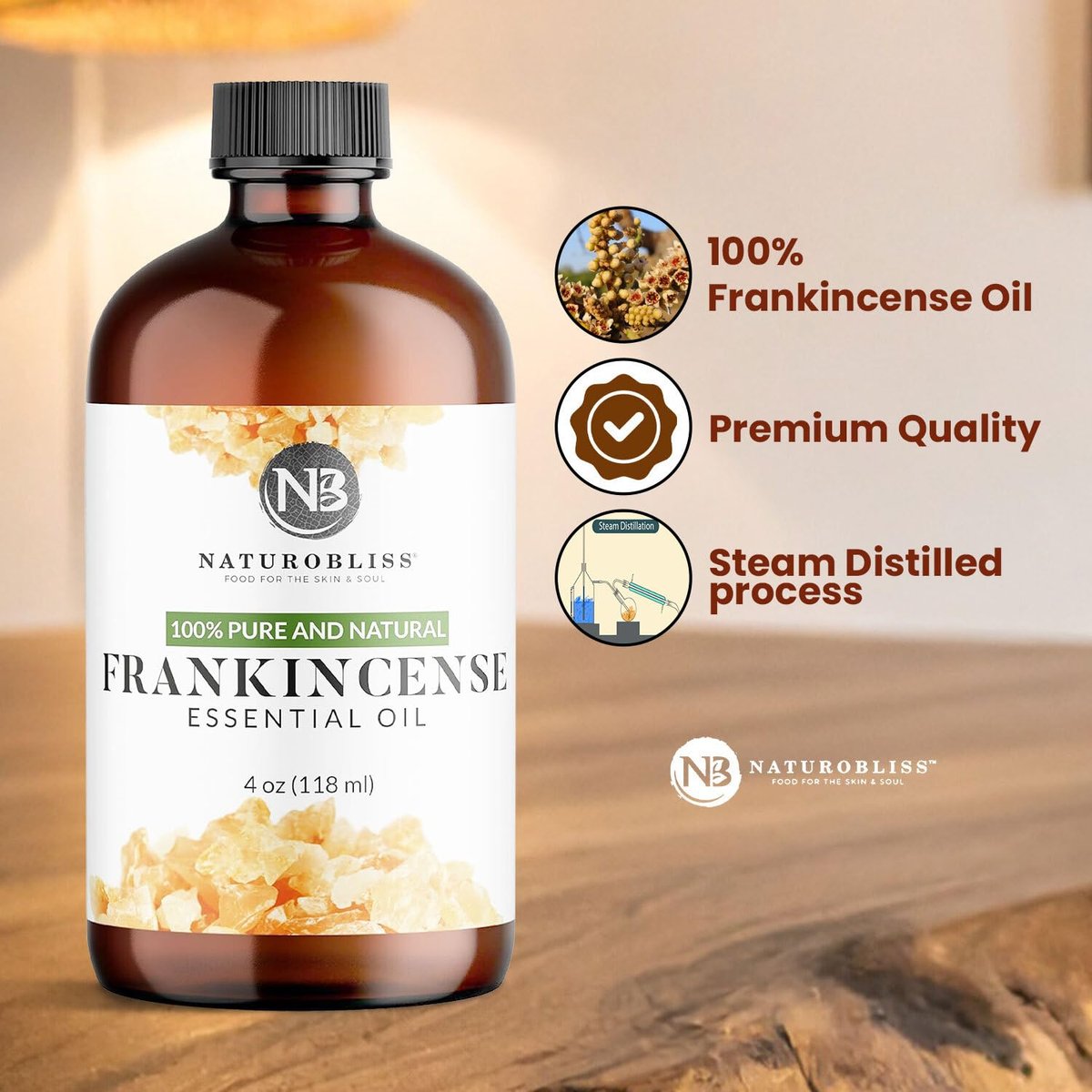 NaturoBliss 100% reines Weihrauch-Öl, therapeutische Qualität, 118 ml mit Glaspipette, ideal für Aromatherapie