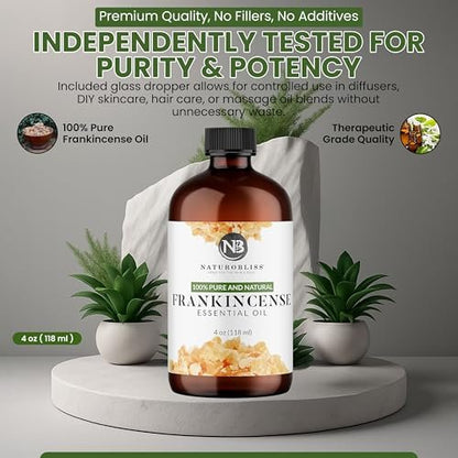 NaturoBliss 100% reines Weihrauch-Öl, therapeutische Qualität, 118 ml mit Glaspipette, ideal für Aromatherapie