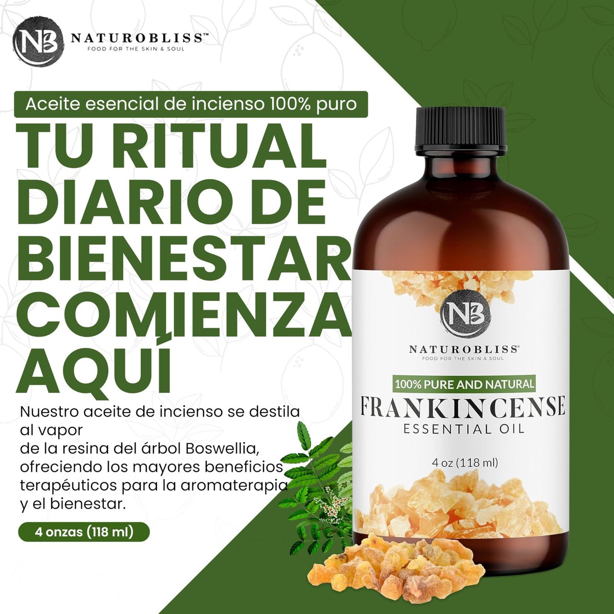 NaturoBliss 100% reines Weihrauch-Öl, therapeutische Qualität, 118 ml mit Glaspipette, ideal für Aromatherapie