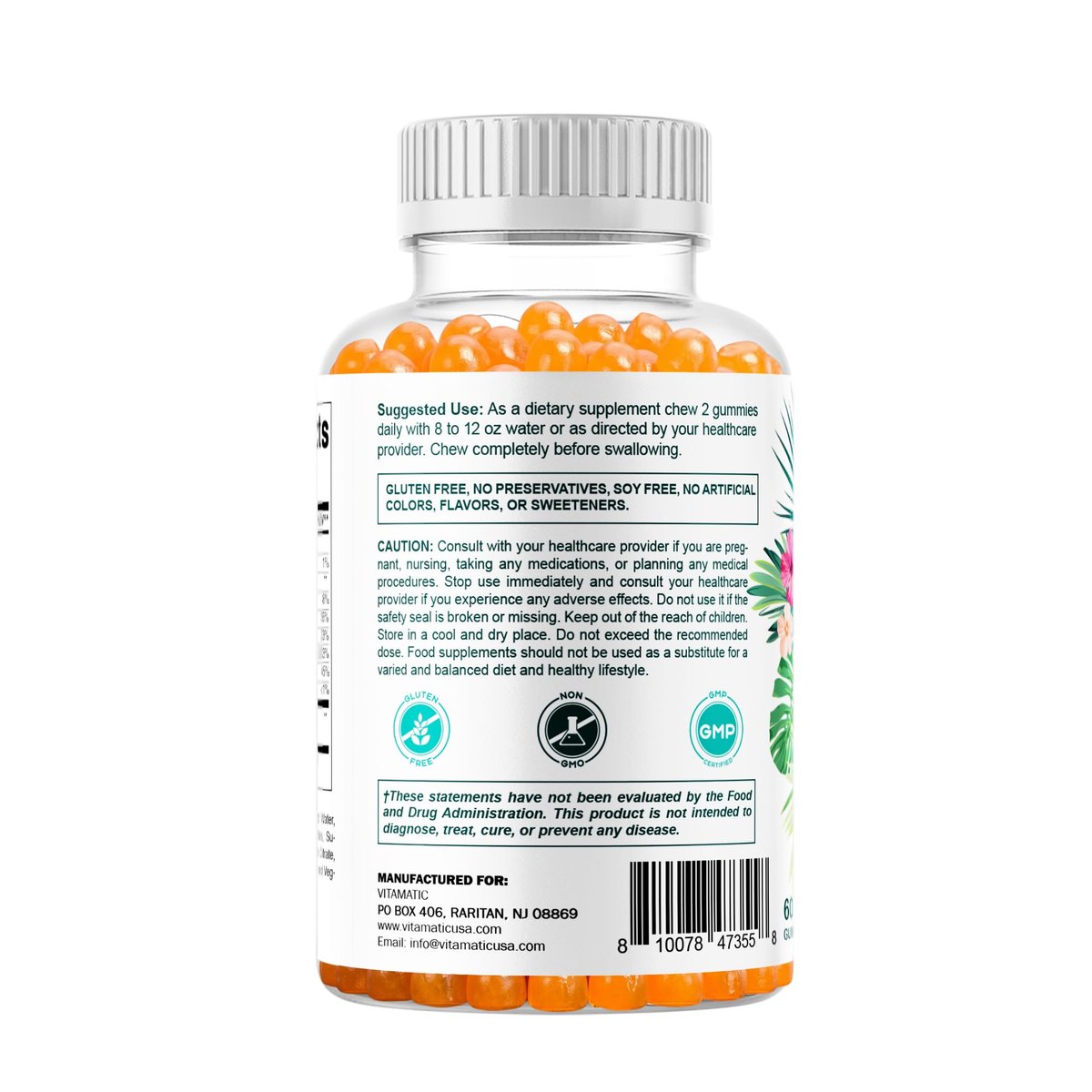 Vitamatic Hydrolyzed Collagen Gummis mit Vitamin C, Zink und Biotin, 200 mg – Gesunde Hautunterstützung – 60 Gummis