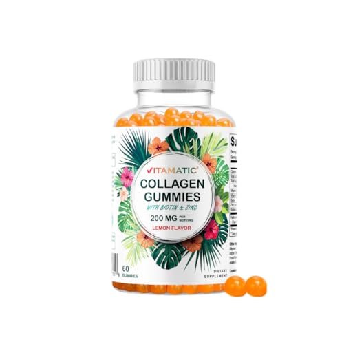 Vitamatic Hydrolyzed Collagen Gummis mit Vitamin C, Zink und Biotin, 200 mg – Gesunde Hautunterstützung – 60 Gummis