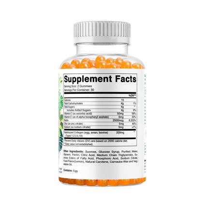 Vitamatic Hydrolyzed Collagen Gummis mit Vitamin C, Zink und Biotin, 200 mg – Gesunde Hautunterstützung – 60 Gummis
