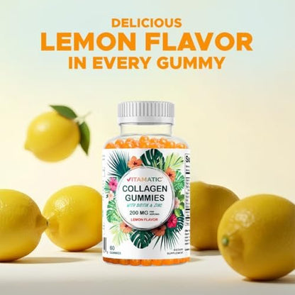 Vitamatic Hydrolyzed Collagen Gummis mit Vitamin C, Zink und Biotin, 200 mg – Gesunde Hautunterstützung – 60 Gummis