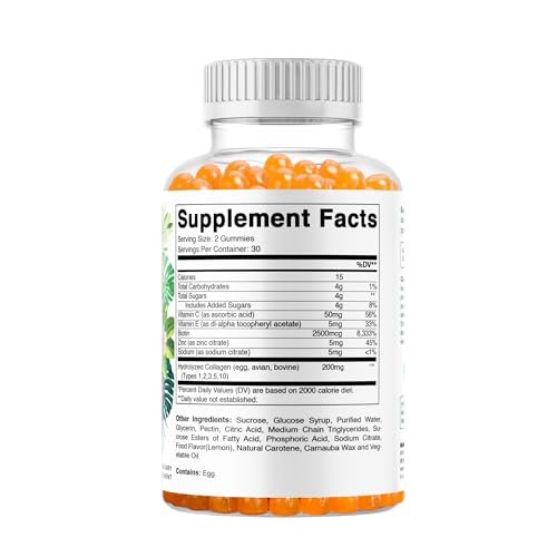Vitamatic Hydrolyzed Collagen Gummis mit Vitamin C, Zink und Biotin, 200 mg – Gesunde Hautunterstützung – 60 Gummis