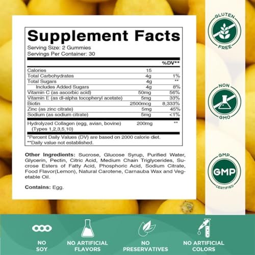 Vitamatic Hydrolyzed Collagen Gummis mit Vitamin C, Zink und Biotin, 200 mg – Gesunde Hautunterstützung – 60 Gummis