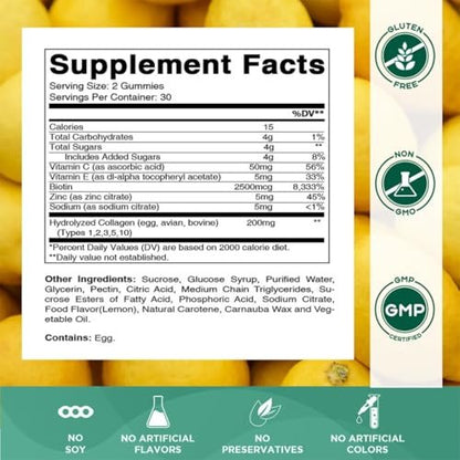 Vitamatic Hydrolyzed Collagen Gummis mit Vitamin C, Zink und Biotin, 200 mg – Gesunde Hautunterstützung – 60 Gummis