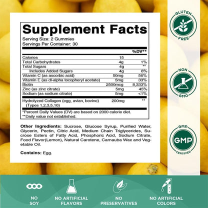 Vitamatic Hydrolyzed Collagen Gummis mit Vitamin C, Zink und Biotin, 200 mg – Gesunde Hautunterstützung – 60 Gummis