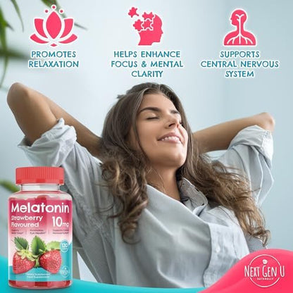 Melatonin Gummies 10 mg – Erdbeergeschmack – 120 vegane Gummibärchen – von NextGenU