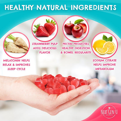 Melatonin Gummies 10 mg – Erdbeergeschmack – 120 vegane Gummibärchen – von NextGenU