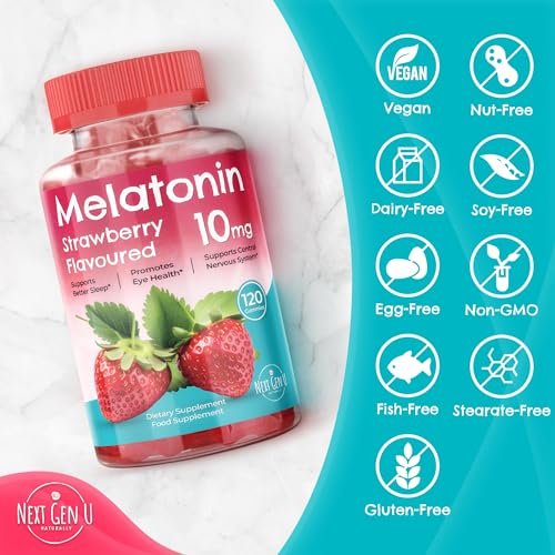 Melatonin Gummies 10 mg – Erdbeergeschmack – 120 vegane Gummibärchen – von NextGenU