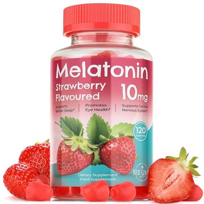 Melatonin Gummies 10 mg – Erdbeergeschmack – 120 vegane Gummibärchen – von NextGenU