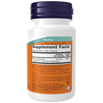 NOW Foods Zinkpicolinat 50 mg – 30 vegane Kapseln zur Unterstützung der Enzymfunktion und des Immunsystems