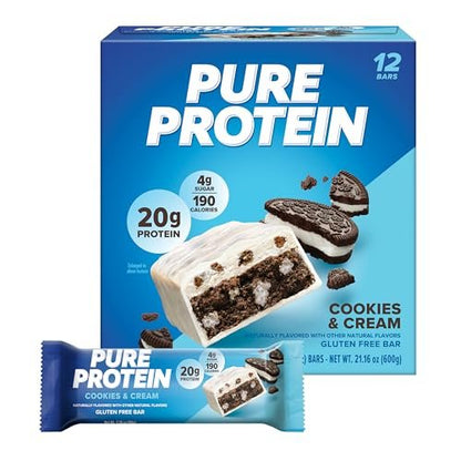 Pure Protein Proteinriegel Cookies and Cream – 20g Protein, 3g Zucker, 190 Kalorien (12er Pack) – zuckerarmer, glutenfreier Snack