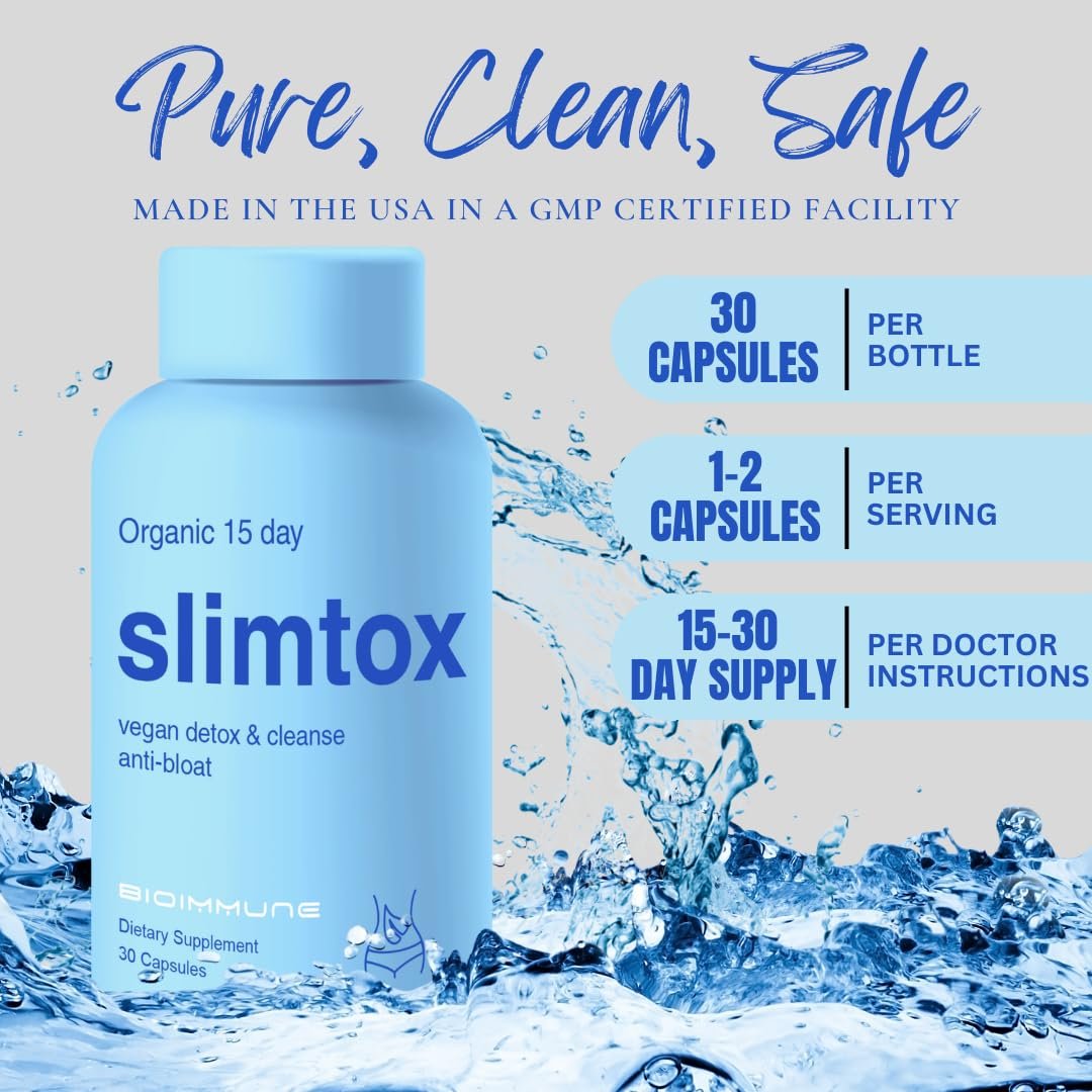 BioImmune Slimtox™ Organic 15-Tage-Darmreinigung & Detox für flachen Bauch, weniger Blähungen & Kilos mit Probiotika – Verstopfungslinderung – spült Giftstoffe aus, steigert Energie