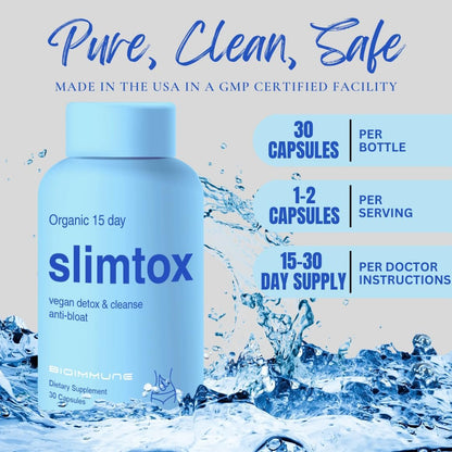 BioImmune Slimtox™ Organic 15-Tage-Darmreinigung & Detox für flachen Bauch, weniger Blähungen & Kilos mit Probiotika – Verstopfungslinderung – spült Giftstoffe aus, steigert Energie