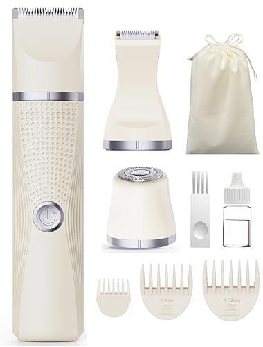 Unibono Bikinihaarentferner für Frauen – Wasserdichter Bikini-Trimmer, wiederaufladbarer 3-in-1 Elektrorasierer, persönlicher Trimmer für Körperhaare, kabelloser Damenrasierer für Beine, Achseln, Gesicht (Creme, LY)
