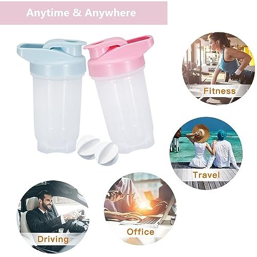 GAISHION Shaker Flasche Protein Shaker Cup 300ml, 2er Set mit Schneeballkugeln, BPA-freier Kunststoff (Blau+Pink)