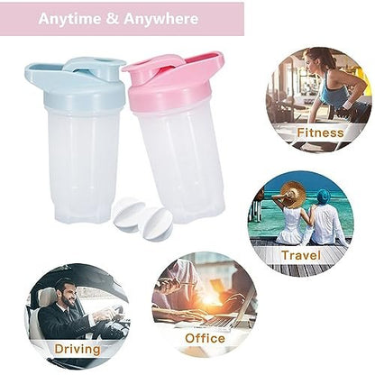 GAISHION Shaker Flasche Protein Shaker Cup 300ml, 2er Set mit Schneeballkugeln, BPA-freier Kunststoff (Blau+Pink)