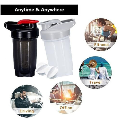 GAISHION Shaker-Flasche Protein Shakes Becher, 300 ml ShakerBottle mit Mixkugeln, Protein ShakerBottles Set, BPA-freies Plastik (Schwarz+Grau, 2 Stück)