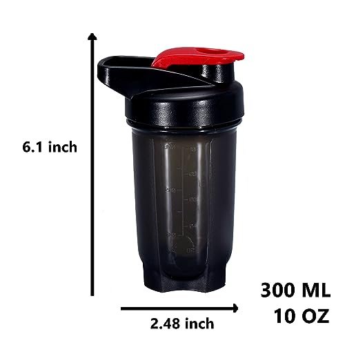 GAISHION Shaker-Flasche Protein Shakes Becher, 300 ml ShakerBottle mit Mixkugeln, Protein ShakerBottles Set, BPA-freies Plastik (Schwarz+Grau, 2 Stück)