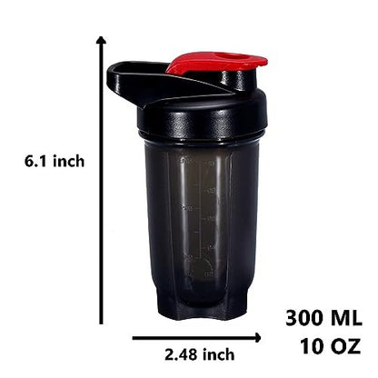 GAISHION Shaker-Flasche Protein Shakes Becher, 300 ml ShakerBottle mit Mixkugeln, Protein ShakerBottles Set, BPA-freies Plastik (Schwarz+Grau, 2 Stück)