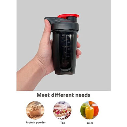 GAISHION Shaker-Flasche Protein Shakes Becher, 300 ml ShakerBottle mit Mixkugeln, Protein ShakerBottles Set, BPA-freies Plastik (Schwarz+Grau, 2 Stück)