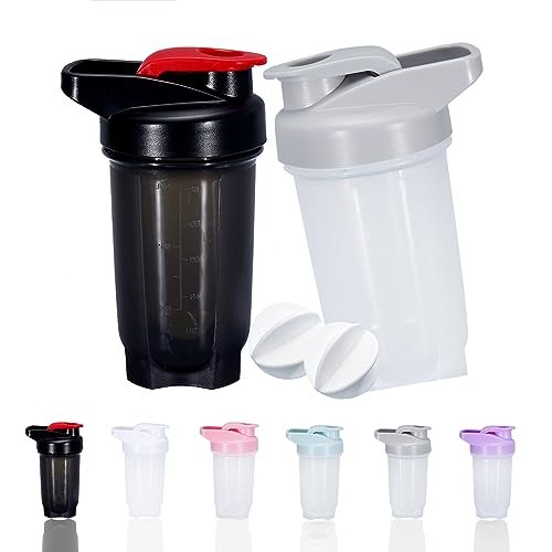 GAISHION Shaker-Flasche Protein Shakes Becher, 300 ml ShakerBottle mit Mixkugeln, Protein ShakerBottles Set, BPA-freies Plastik (Schwarz+Grau, 2 Stück)