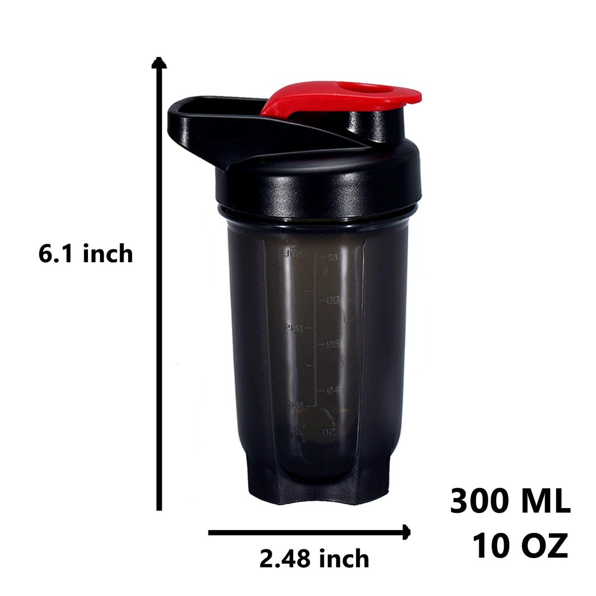 GAISHION Shaker-Flasche Protein Shakes Becher, 300 ml ShakerBottle mit Mixkugeln, Protein ShakerBottles Set, BPA-freies Plastik (Schwarz+Grau, 2 Stück)