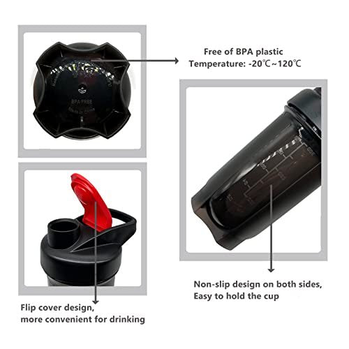 GAISHION Shaker-Flasche Protein Shakes Becher, 300 ml ShakerBottle mit Mixkugeln, Protein ShakerBottles Set, BPA-freies Plastik (Schwarz+Grau, 2 Stück)