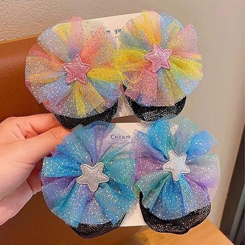 AsggBah 4er-Set Blumen-Schleifen-Haarklammern mit bunten Schleifen und Haarnetzen für Mädchen