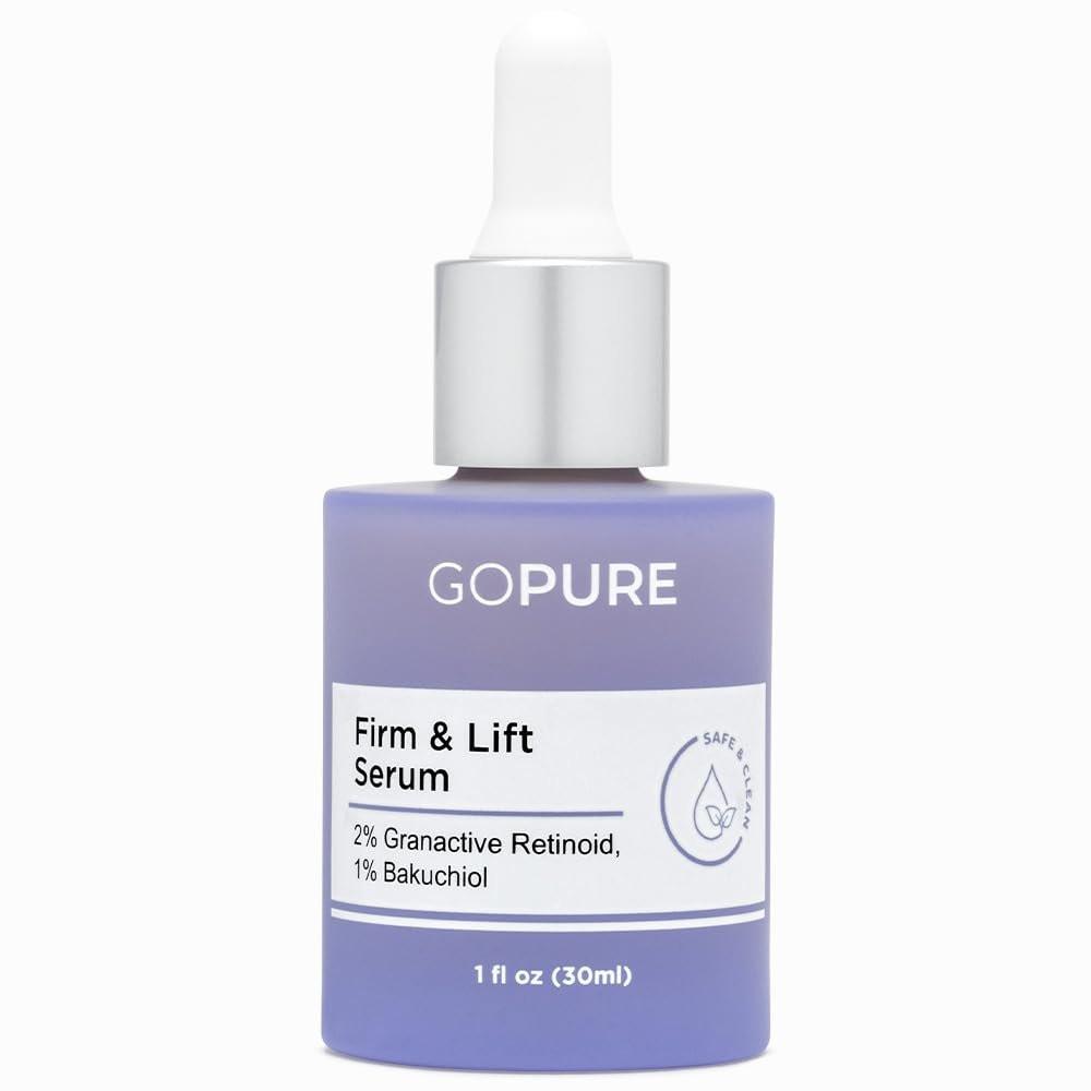 goPure Actives Firm & Lift Serum – Anti-Aging Serum mit Retinol für glattere, ebenmäßigere und strahlende Haut sowie Antioxidans Bakuchiol für Kollagenunterstützung und straffer aussehende Haut – 30 ml