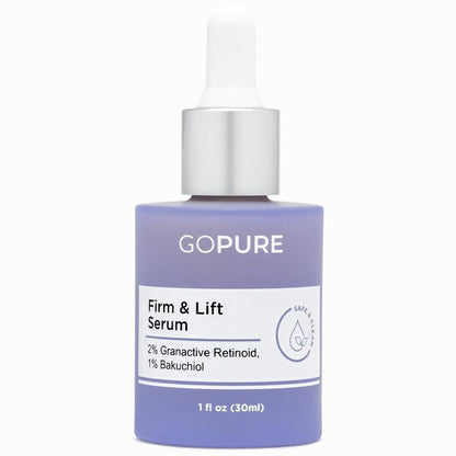goPure Actives Firm & Lift Serum – Anti-Aging Serum mit Retinol für glattere, ebenmäßigere und strahlende Haut sowie Antioxidans Bakuchiol für Kollagenunterstützung und straffer aussehende Haut – 30 ml