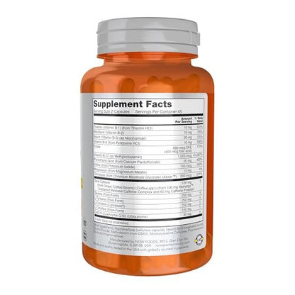 NOW Foods Sports, Anhaltende Energie & mentale Klarheit, Koffein mit B-Vitaminen, 90 vegane Kapseln