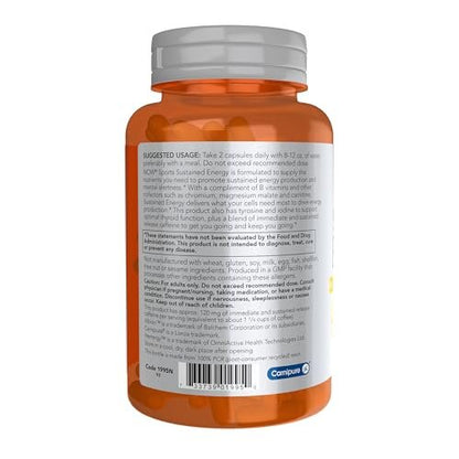 NOW Foods Sports, Anhaltende Energie & mentale Klarheit, Koffein mit B-Vitaminen, 90 vegane Kapseln