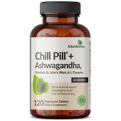 Futurebiotics Chill Pill + Ashwagandha, Rhodiola, Johanniskraut & L-Theanin – 120 vegane Tabletten, Non-GMO