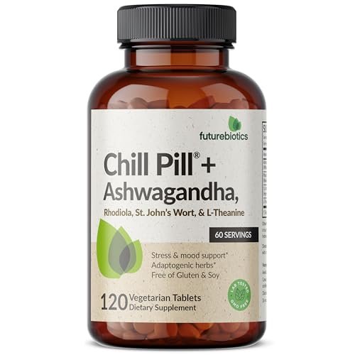 Futurebiotics Chill Pill + Ashwagandha, Rhodiola, Johanniskraut & L-Theanin – 120 vegane Tabletten, Non-GMO