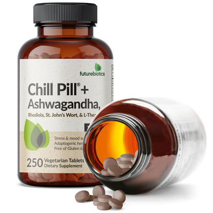 Futurebiotics Chill Pill + Ashwagandha, Rhodiola, Johanniskraut & L-Theanin – 250 vegane Tabletten