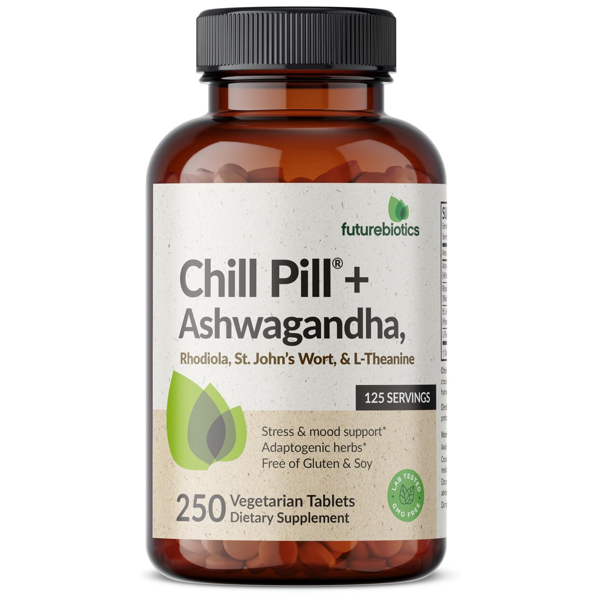 Futurebiotics Chill Pill + Ashwagandha, Rhodiola, Johanniskraut & L-Theanin – 250 vegane Tabletten