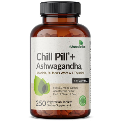Futurebiotics Chill Pill + Ashwagandha, Rhodiola, Johanniskraut & L-Theanin – 250 vegane Tabletten