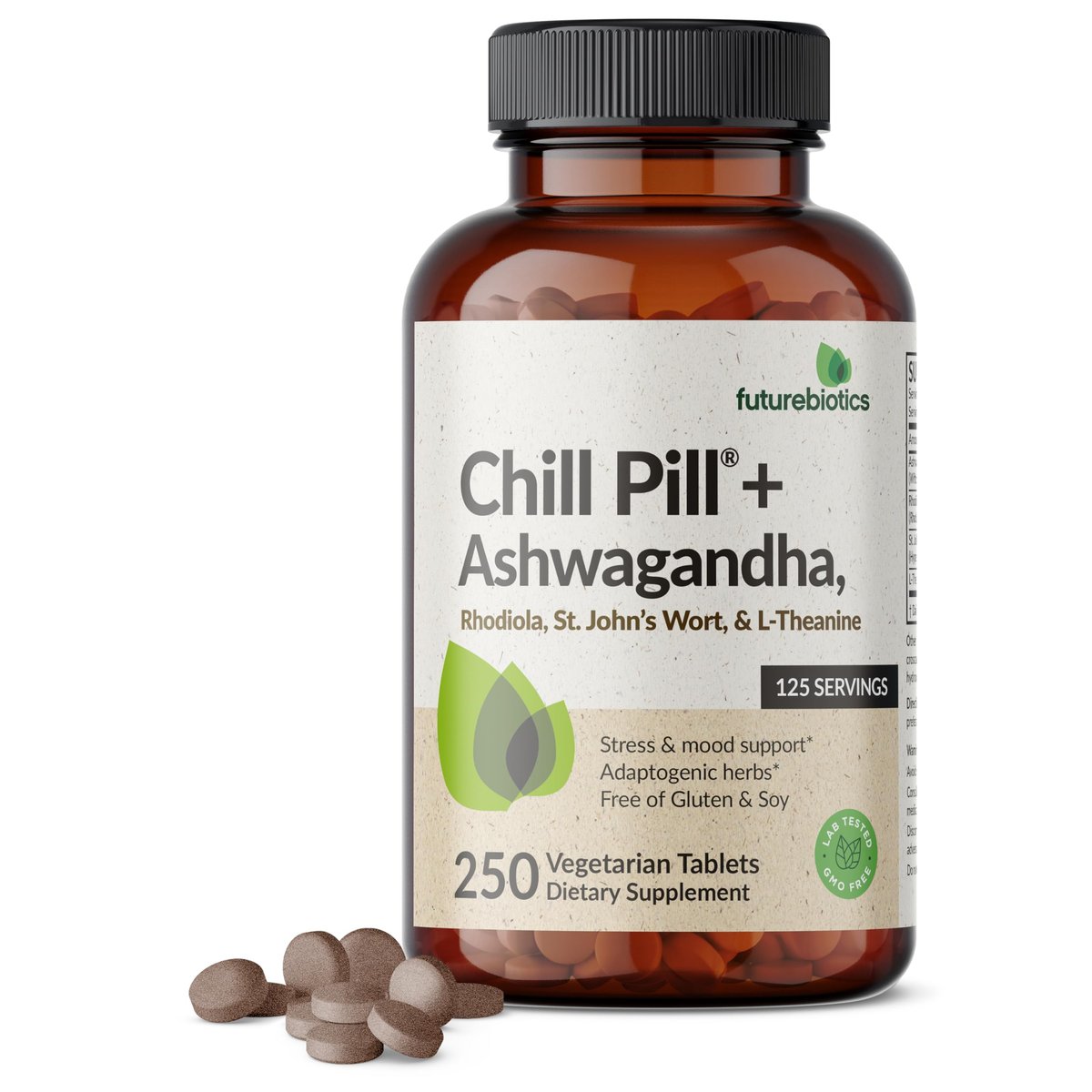 Futurebiotics Chill Pill + Ashwagandha, Rhodiola, Johanniskraut & L-Theanin – 250 vegane Tabletten