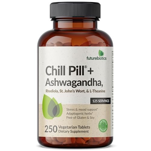 Futurebiotics Chill Pill + Ashwagandha, Rhodiola, Johanniskraut & L-Theanin – 250 vegane Tabletten